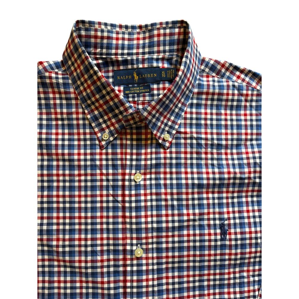 Ralph Lauren Button Up classic fit‎ 100% cotton stretch XL red white blue, pony